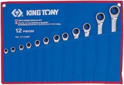 Набор комбинированных трещоточных ключей (8-24 мм, чехол из теторона,12 предметов) KING TONY (12112MRN)