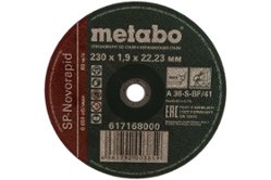 Круг отрезной по нержавеющей стали SP-Novorapid (230x1.9x22.23 мм) Metabo (617168000)