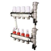 Коллекторный блок из нержавеющей стали со встроенными расходомерами 4 выхода 1ВР х 3/4НР  EUROKONUS Valtec (Vtc.589.EMNX.0604)