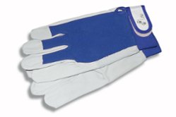 Перчатки хозяйственные кожаные синяя ткань Энкор (53597)