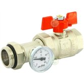 Кран шаровой коллекторный с термометром, с накидной.гайкой UNI-FITT 1" FM (1 18T4000)