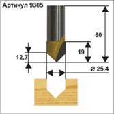 Фреза пазовая галтельная V-образная (25,4х19х60 мм; хвостовик 12 мм; 90°) Энкор (9305) 