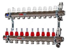 Коллекторный блок из нержавеющей стали со встроенными расходомерами 11 выходов 1ВР х 3/4НР  EUROKONUS Valtec (Vtc.586.EMNX.0611)