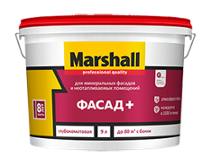 Глубокоматовая водно-дисперсионная краска для фасадных поверхностей Marshall ФАСАД+, белая, 9 л (42434)	