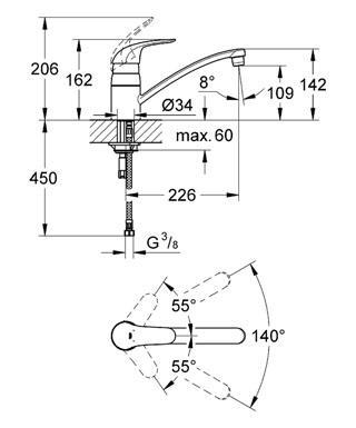 Смеситель "EUROECO" для мойки Grohe 32750000 Смеситель "EUROECO" для мойки Grohe 32750000