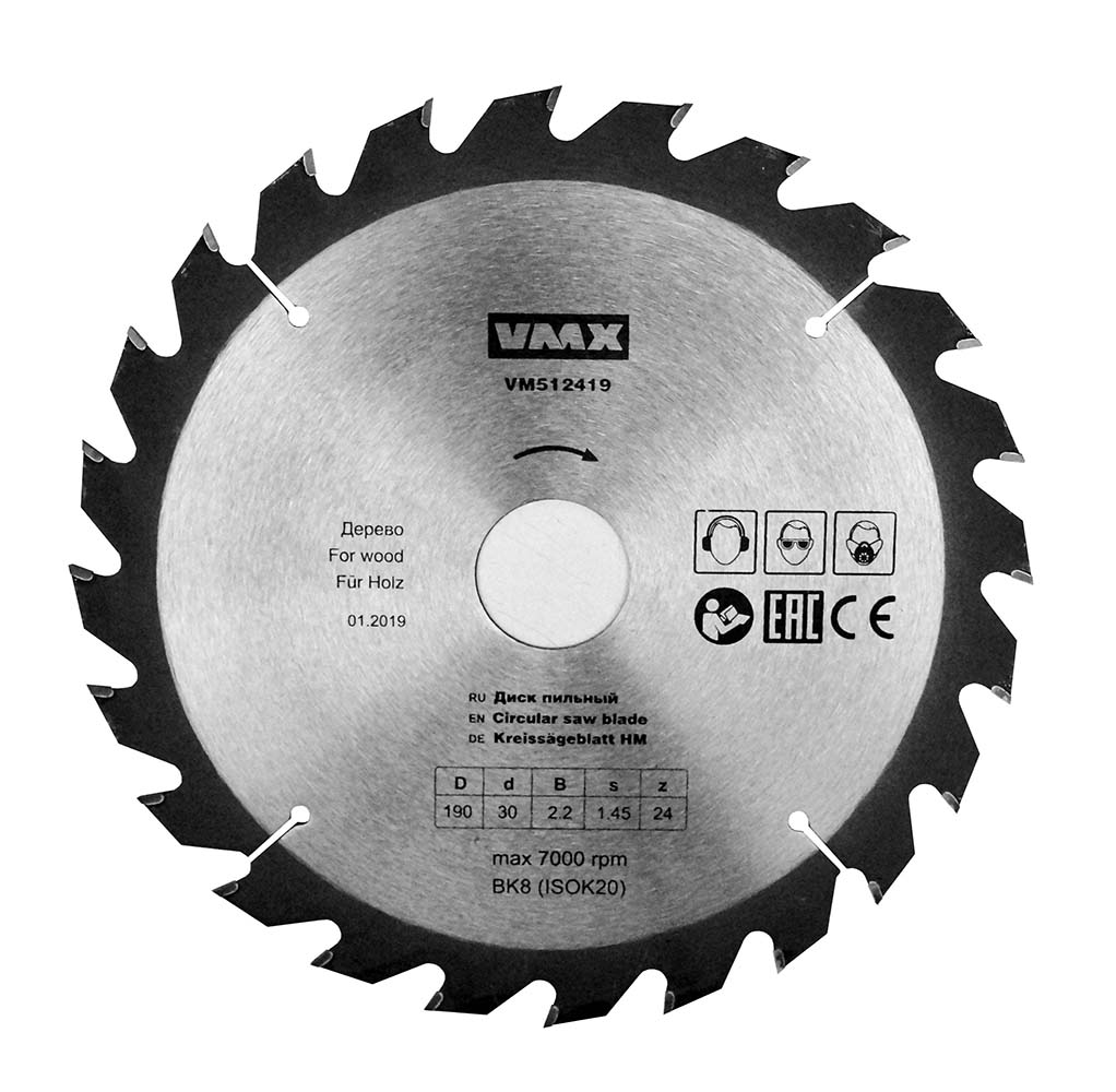Диск пильный VMX ф190х30 z24 дерево VMX VM512419 Диск пильный VMX ф190х30 z24 дерево VMX VM512419