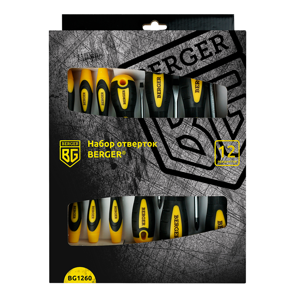 Нажмите что бы увеличить изображение Набор отверток BERGER 12 предметов BG1260 фото Набор отверток BERGER 12 предметов BG1260