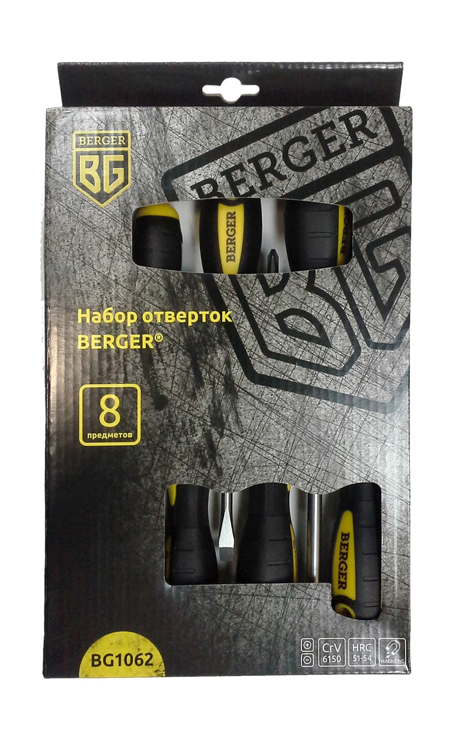 Нажмите что бы увеличить изображение Набор отверток 8 предметов BERGER BG1062 фото Набор отверток 8 предметов BERGER BG1062
