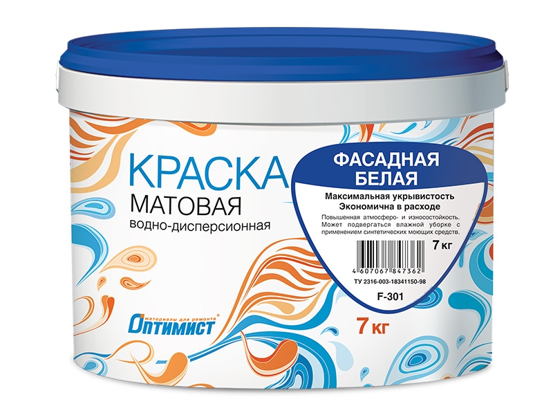 Краска водоэмульсионная Оптимист фасадная F311 7кг Краска водоэмульсионная Оптимист фасадная F311 7кг