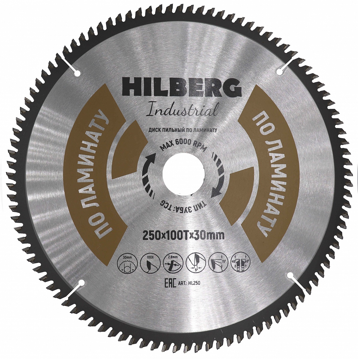 Диск пильный Hilberg ф250х30 z100 Industrial Ламинат Диск пильный Hilberg ф250х30 z100 Industrial Ламинат