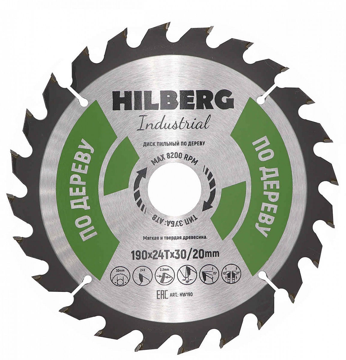 Диск пильный Hilberg ф190х30 z24 Industrial Дерево Диск пильный Hilberg ф190х30 z24 Industrial Дерево