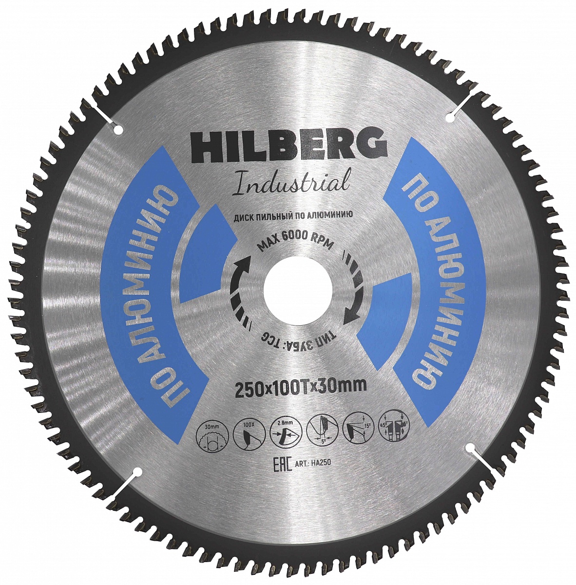 Диск пильный Hilberg ф250х30 z100 Industrial Алюминий Диск пильный Hilberg ф250х30 z100 Industrial Алюминий