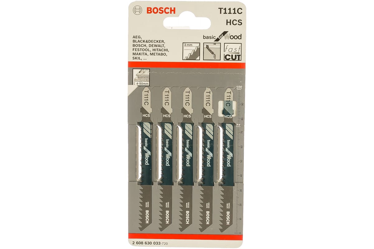 Пилка для электролобзика Bosch T111 C HCS 1шт/5 2 608 630 033 Пилка для электролобзика Bosch T111 C HCS 1шт/5 2 608 630 033