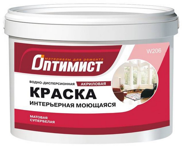 Краска водоэмульсионная Оптимист W206 моющаяся 3кг 41719 Краска водоэмульсионная Оптимист W206 моющаяся 3кг 41719
