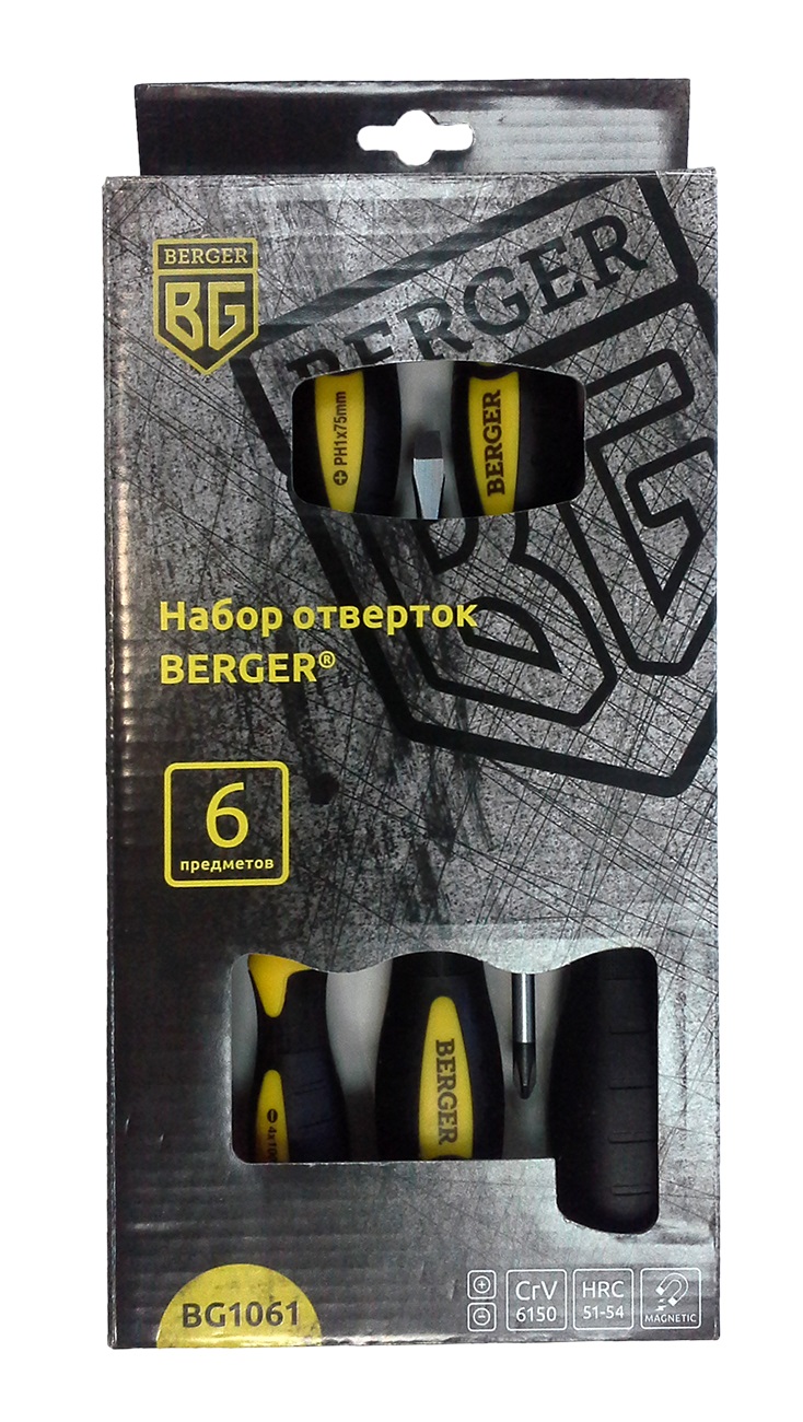 Нажмите что бы увеличить изображение Набор отверток 6 предметов BERGER BG1061 фото Набор отверток 6 предметов BERGER BG1061