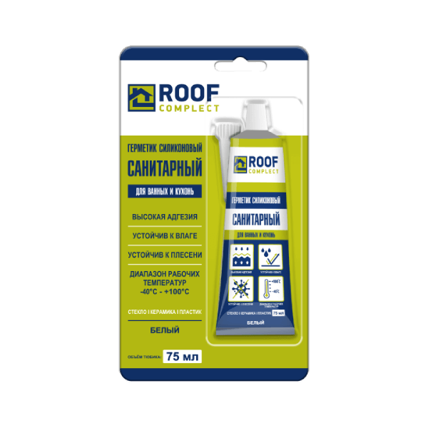 Герметик силикон санитарный белый ROOF COMPLEKT 75мл 429222 Герметик силикон санитарный белый ROOF COMPLEKT 75мл 429222