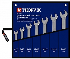 Набор рожковых ключей THORVIK OEWS007 6-27 мм, 7 предметов 52009 Набор рожковых ключей THORVIK OEWS007 6-27 мм, 7 предметов 52009