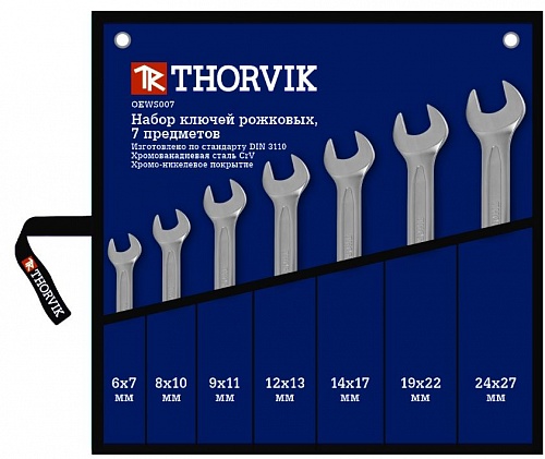 Набор рожковых ключей THORVIK OEWS007 6-27 мм, 7 предметов 52009