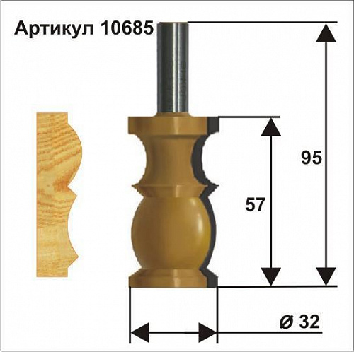 Фреза кромочная фигурная ф32 x 57 мм хвостовик 12 мм Энкор 10685 Фреза кромочная фигурная ф32 x 57 мм хвостовик 12 мм Энкор 10685