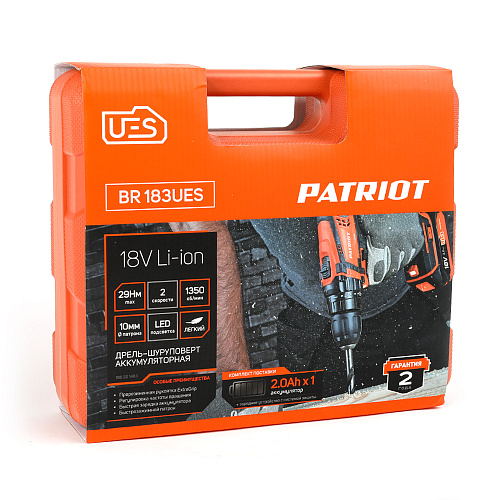 Шуруповерт аккумуляторный PATRIOT BR 183UES 180201483 Шуруповерт аккумуляторный PATRIOT BR 183UES 180201483