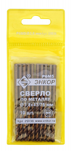 Сверло по металлу (3,8 Р6М5) Энкор 25038