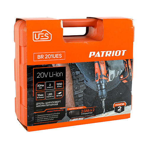 Шуруповерт аккумуляторный PATRIOT BR 201UES 180201201 Шуруповерт аккумуляторный PATRIOT BR 201UES 180201201