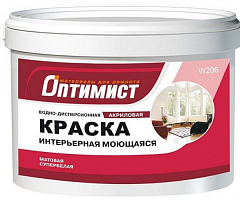Краска водоэмульсионная Оптимист W206 моющаяся 1.5кг С240 41717 Краска водоэмульсионная Оптимист W206 моющаяся 1.5кг С240 41717